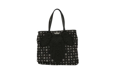 Lot 626 - Prada Black Eyelet Nylon Tote Bag