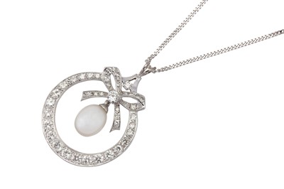 Lot 45 - A diamond and pearl pendant