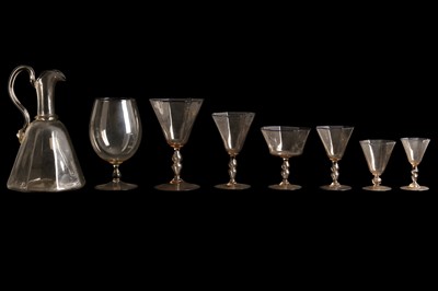 Lot 117 - A VENETIAN PALE STRAW-TINT GLASS PART TABLE SERVICE, 20TH CENTURY