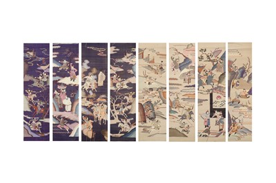Lot 312 - TWO SETS OF CHINESE KESI 'WARRIORS' PANELS.