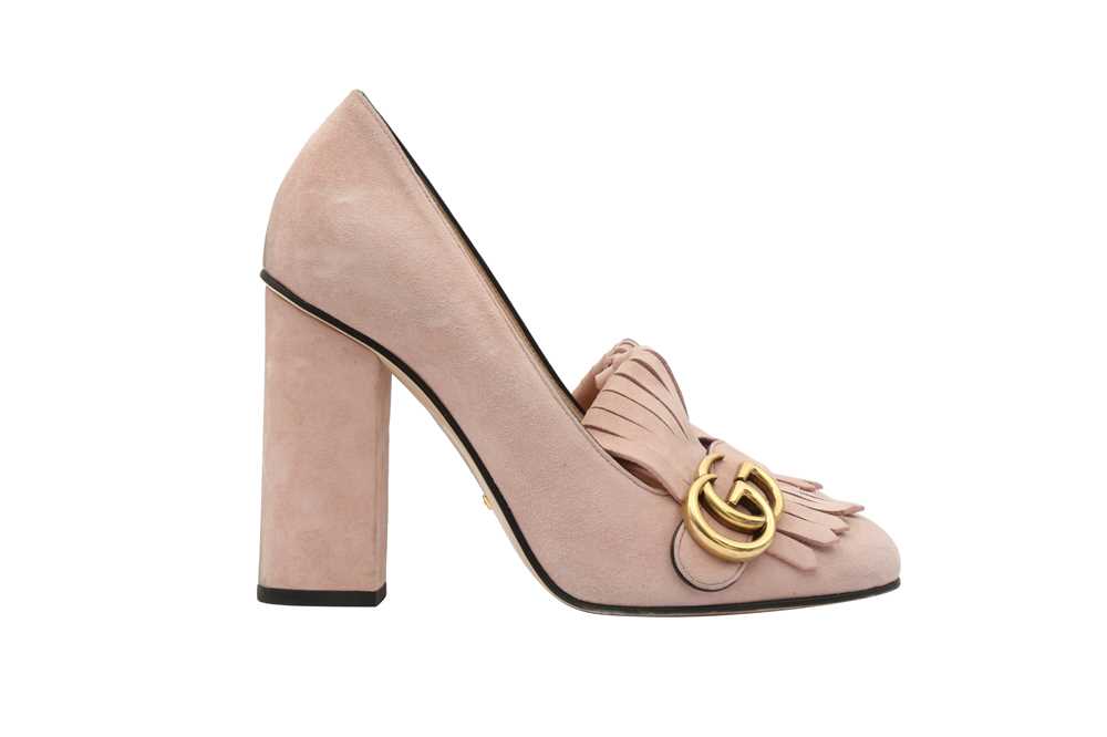 Lot 64 - Gucci Pink Marmont Block Heeled Loafer - Size 37.5