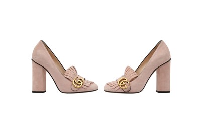 Lot 64 - Gucci Pink Marmont Block Heeled Loafer - Size 37.5