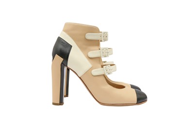 Lot 319 - Chanel Tri Colour Buckle Ankle Boot - Size 37.5