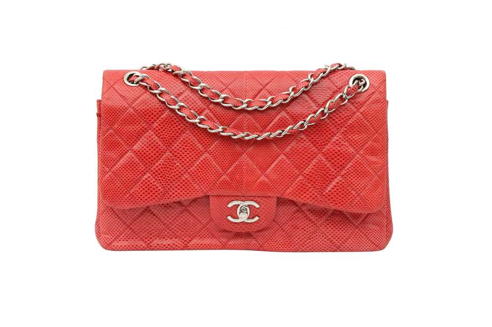 Lot 3 - Chanel Red Embossed Jumbo Classic Double Flap Bag