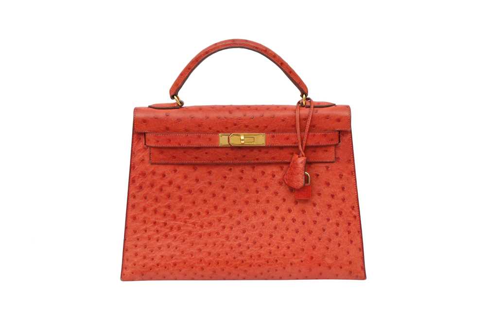 Lot 1 - Hermes Rouge Vif Ostrich Kelly 32
