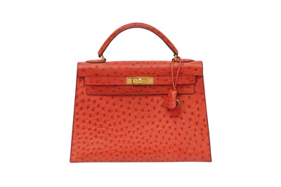Lot 1 - Hermes Rouge Vif Ostrich Kelly 32