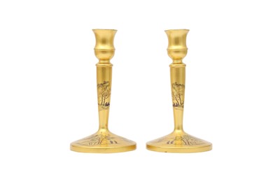Lot 292 - A PAIR OF CHINESE FUJANESE GILT-LACQUER CANDLESTICKS.