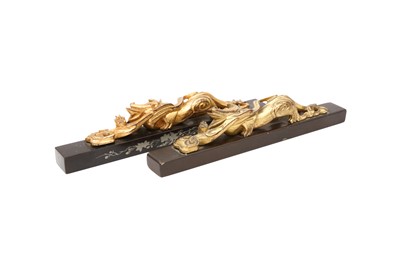Lot 282 - TWO CHINESE FUJIANESE LACQUER 'CHILONG' SCROLL WEIGHTS.