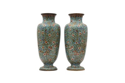 Lot 270 - A PAIR OF CHINESE CLOISONNÉ ENAMEL VASES.