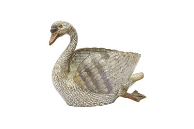 Lot 272 - A CHINESE CLOISONNÉ ENAMEL MODEL OF A SWAN.