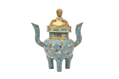 Lot 275 - A CHINESE CLOISONNÉ TRIPOD CENSER AND COVER.