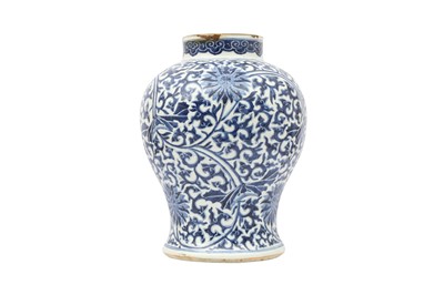 Lot 231 - A CHINESE BLUE AND WHITE BALUSTER 'LOTUS' VASE.