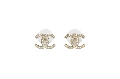 Lot 409 - Chanel Crystal CC Logo Pierced Earrings