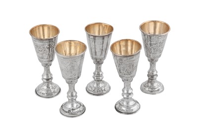 Lot 337 - Judaica – four George V sterling silver kiddish cups, London 1912 by Jacob Rozenzweig