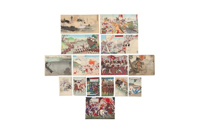 Lot 465 - A COLLECTION OF JAPANESE WAR PROPAGANDA WOODBLOCK PRINTS.