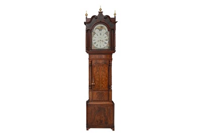 Lot 148 - A WILLIAM IV FLAME MAHOGANY LONGCASE CLOCK