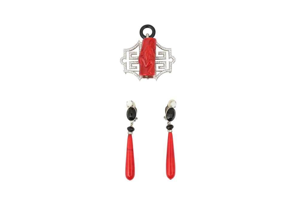 Lot 36 - Philippe Ferrandiz Brooch and Drop Clip On Earrings