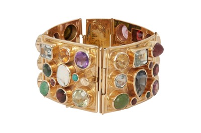 Lot 98 - A multi gem-set panel bracelet