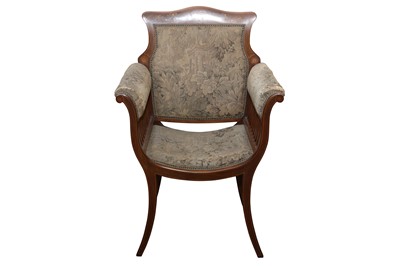 Lot 203 - AN ART NOUVEAU EDWARDIAN MAHOGANY AND MARQUETRY INLAID TUB CHAIR