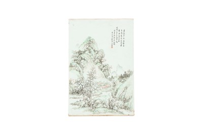 Lot 646 - A CHINESE FAMILLE ROSE 'LANDSCAPE' PLAQUE.