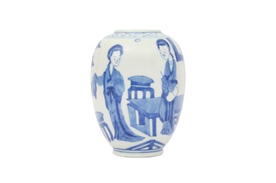 Lot 497 - A CHINESE BLUE AND WHITE LADIES JAR.