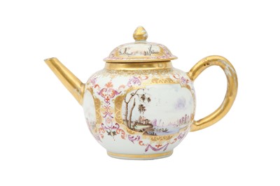 Lot 538 - A CHINESE GILT-DECORATED FAMILLE ROSE MEISSEN-STYLE TEAPOT.