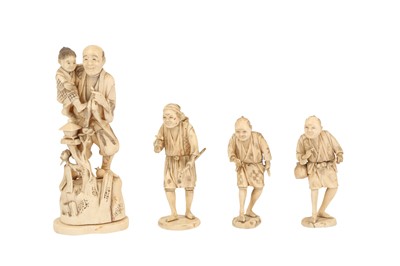 Lot 472 - FOUR JAPANESE MEIJI PERIOD IVORY OKIMONO FIGURES