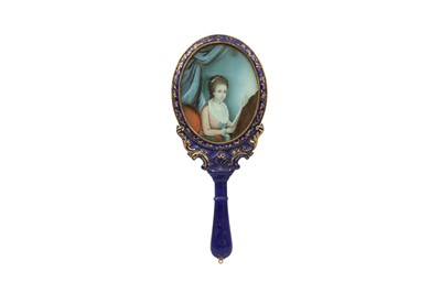 Lot 277 - A CHINESE 'EUROPEAN SUBJECT' PAINTED ENAMEL HAND MIRROR.