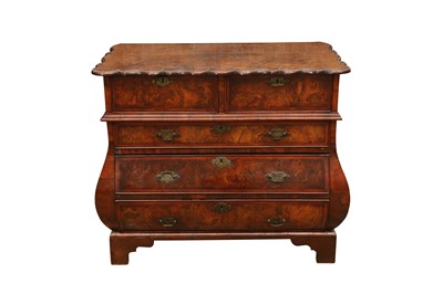 Lot 44 - AN 18TH CENTURY DUTCH WALNUT BOMBE COMMODE
