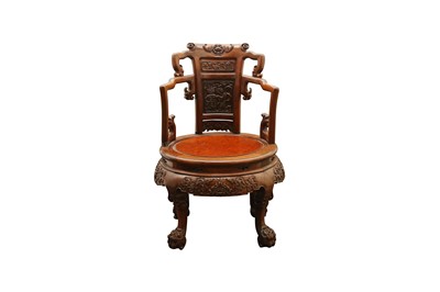 Lot 811 - A CHINESE CARVED WOOD CHAIR.