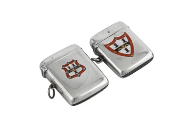 Lot 75 - Jesus College Cambridge – Two Edwardian sterling silver and enamel vesta cases