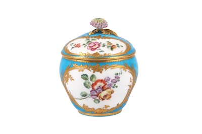 Lot 129 - A VINCENNES SUGAR BOWL AND COVER,  (POT À SUCRE 'BOURET' OF THE SECOND SIZE) CIRCA 1754