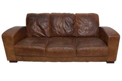 Lot 400 - A CONTEMPORARY THREE SEATER BROWN LEATHER SOFA