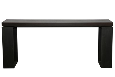 Lot 425 - A CONTEMPORARY BLACK ASH AND BRONZE CONSOLE TABLE