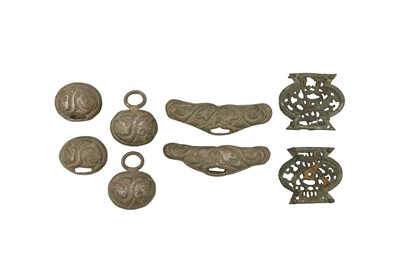 Lot 663 - FOUR PAIRS OF CHINESE METAL FITTINGS.