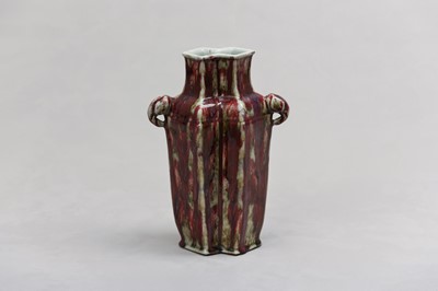 Lot 98 - A CHINESE DOUBLE LOZENGE-SECTION FLAMBÉ  VASE.