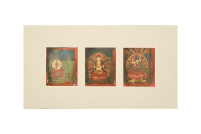 Lot 832 - A SET OF THREE TIBETAN DEVOTIONAL PAINTINGS, TSAKLI.