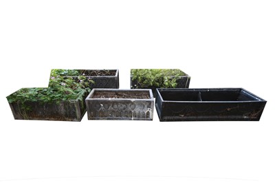 Lot 222 - A SET OF CONTEMPORARY FIBREGLASS LEAD EFFECT GOTHIC REVIVAL GARDEN PLANTERS