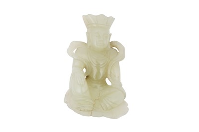 Lot 766 - A CHINESE PALE CELADON JADE FIGURE OF A BODHISATTVA.
