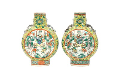 Lot 547 - A PAIR OF CHINESE FAMILLE VERTE MOON FLASK VASES.