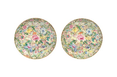 Lot 775 - A PAIR OF CHINESE FAMILLE ROSE 'MILLEFLEURS' DISHES.