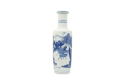 Lot 640 - A CHINESE BLUE AND WHITE ROULEAU VASE.