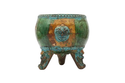 Lot 211 - A LARGE CHINESE SANCAI-GLAZED INCENSE BURNER.