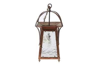 Lot 362 - AN ARTS AND CRAFTS COPPER AND BRASS HANGING LANTERN