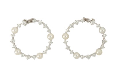 Lot 151 - Chopard | A pair of cultured pearl and diamond earrings