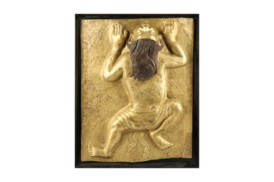 Lot 387 - A LARGE TIBETAN GILT-BRONZE PLAQUE.