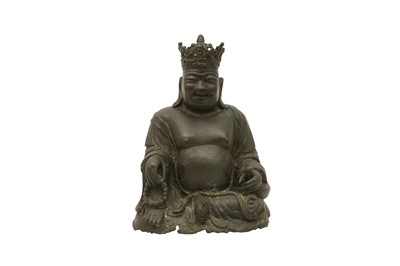 Lot 216 - A CHINESE BRONZE FIGURE OF CROWNED BUDAI HESHANG.