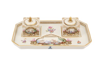 Lot 239 - A DRESDEN PORCELAIN INKSTAND