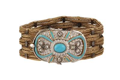 Lot 221 - An enamel, turquoise and diamond bracelet