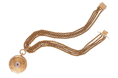 Lot 93 - HALF HUNTER POCKET WATCH WITH GOLD CHAIN.